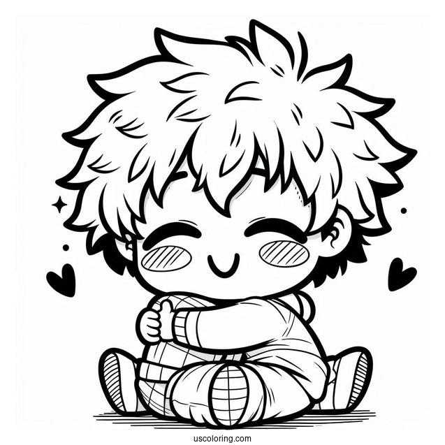Kawaii Chibi Deku Coloring Page Hugging Shoto Todoroki