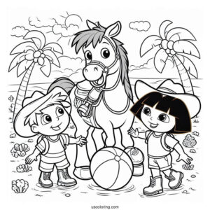 Diego, Boots And Dora Playing With Ball During Summer