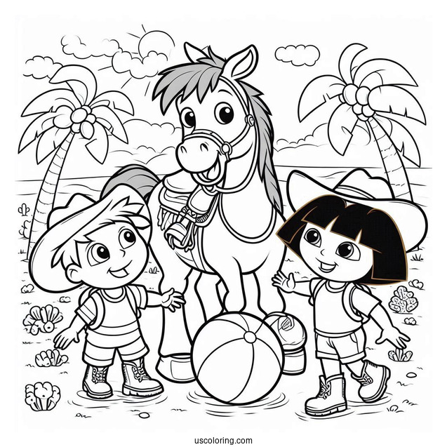 Diego, Boots And Dora Playing With Ball During Summer