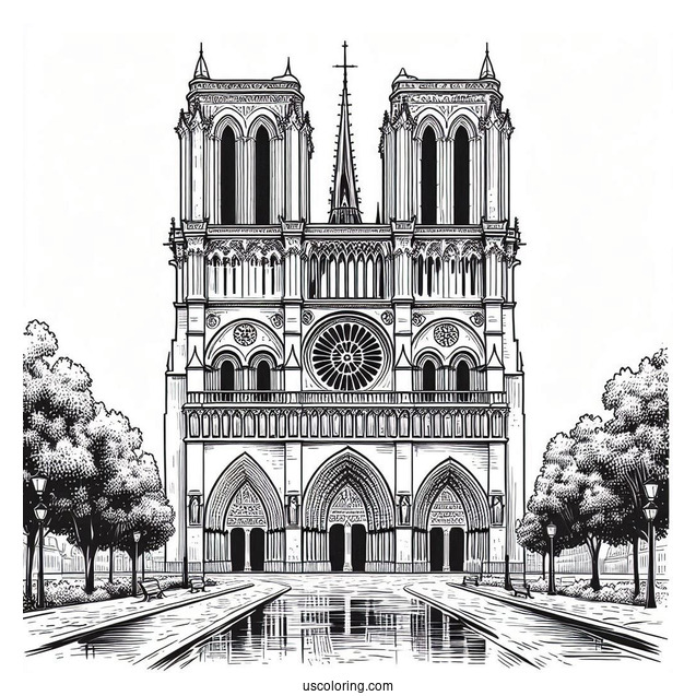 Church Coloring Page Of Notre Dame Cathedral