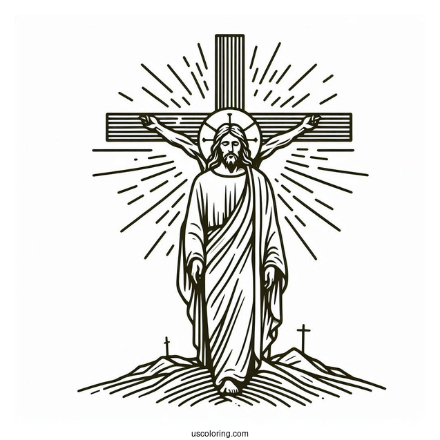 Simple Outline Of Jesus With Calvary Crosses Coloring