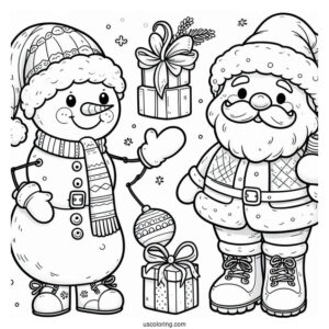 Snowman And Santa Coloring Sheet For Kids