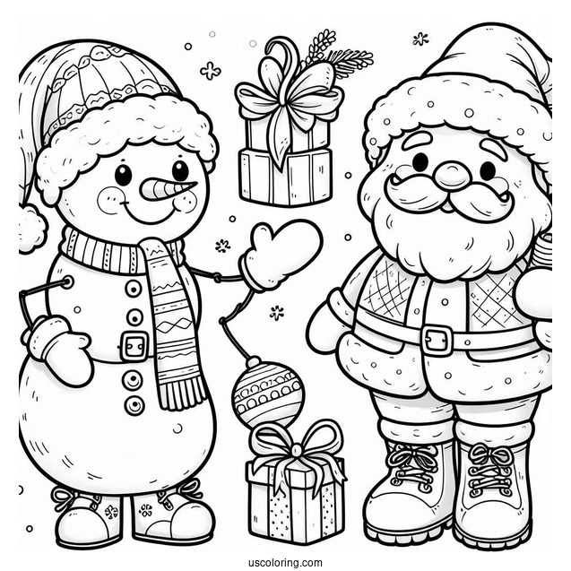 Snowman And Santa Coloring Sheet For Kids