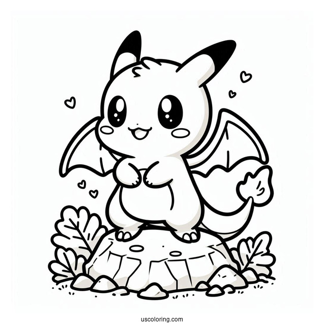 Kawaii Charizard Standing On A Rock Coloring Sheet