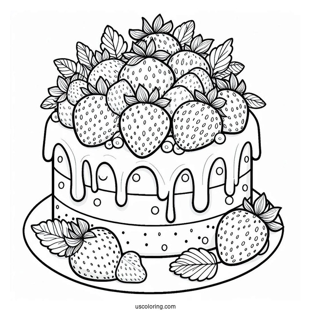 Strawberry Cake Coloring Page