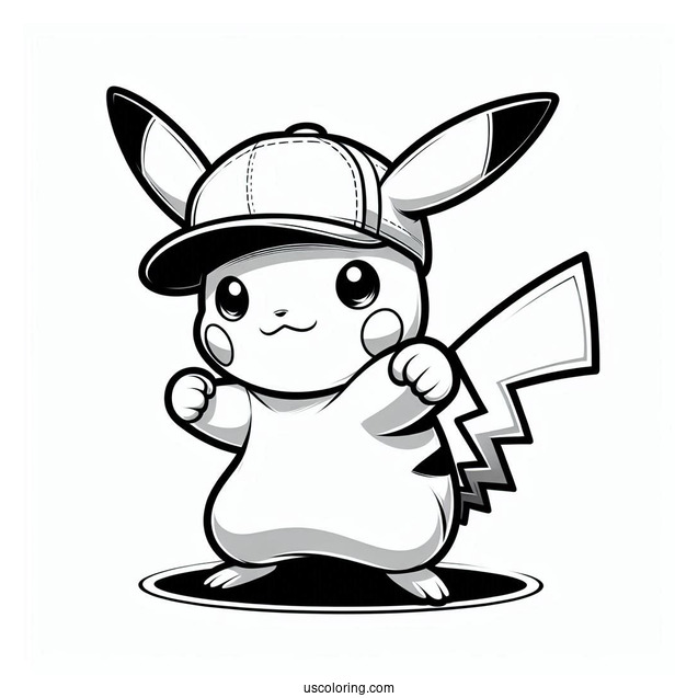 Pikachu Wearing Cap On Fighting Stance Coloring In