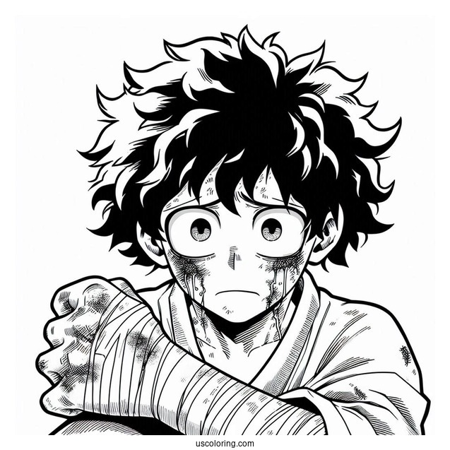 Close Up Of Injured Deku Coloring Page