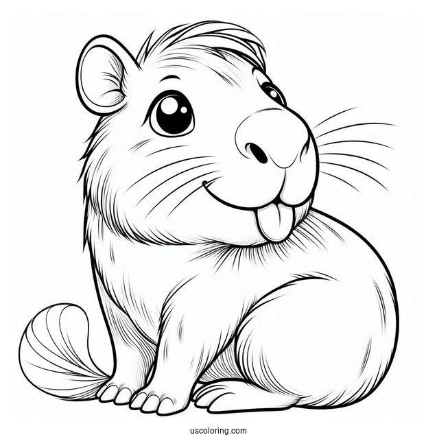 Capybara Coloring Page Sticking Its Tongue Out