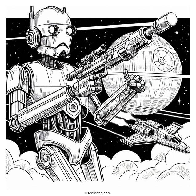 Battle Droid Holding Blaster In Starship Coloring Sheet