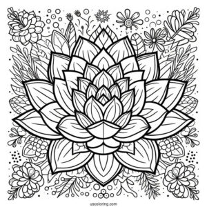 Cartoon Succulent Coloring Page Mandala For Kids