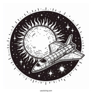 Spaceship Cruising Past The Sun Coloring Pages In Outer Space