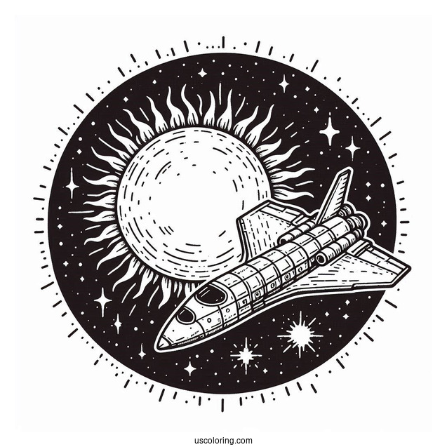 Spaceship Cruising Past The Sun Coloring Pages In Outer Space