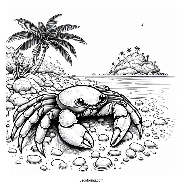 Realistic Christmas Island Red Crab Coloring Page Crawling Over Rocks
