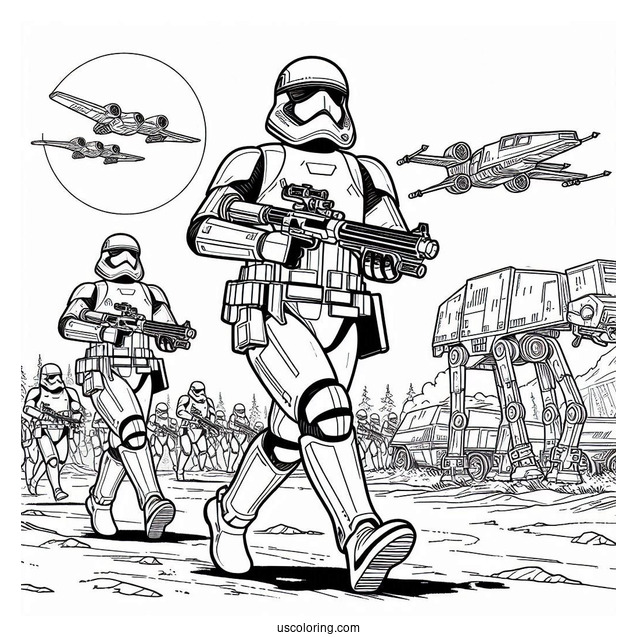 Stormtrooper Coloring Page Marching In Front Of AT-AT