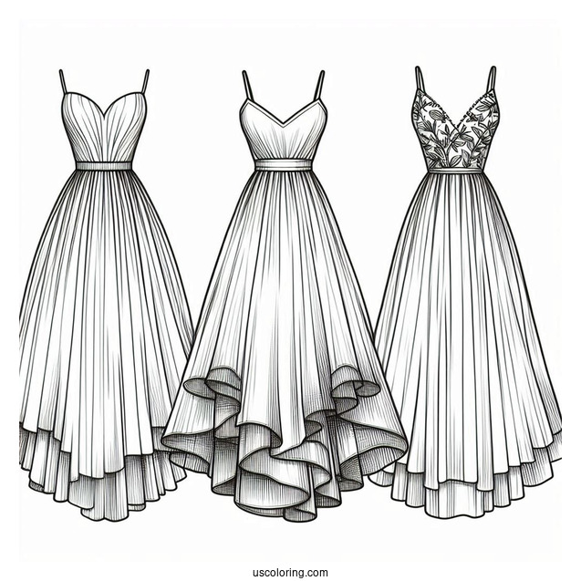 Simple Maxi Dress Coloring Page With High Low Skirt