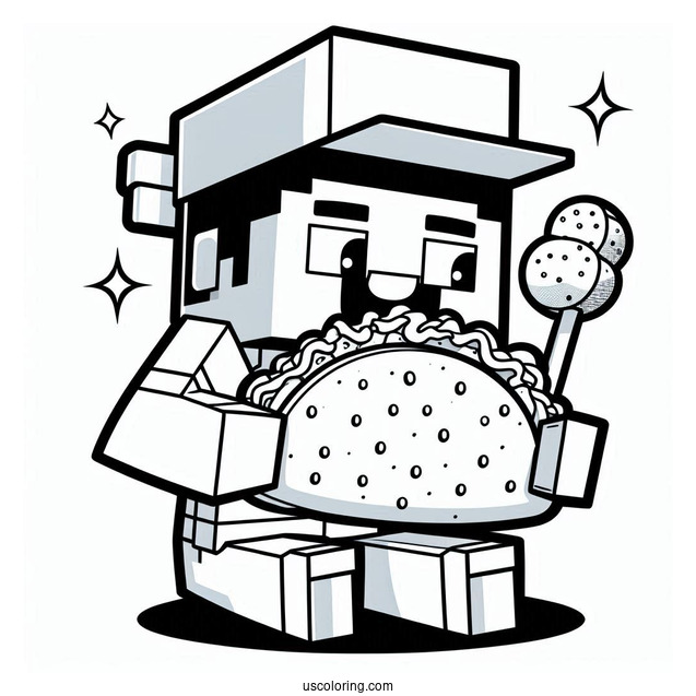 Minecraft Steve Eating Taco Coloring Page For Kids
