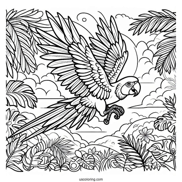 Tropical Parrot Flying In Jungle