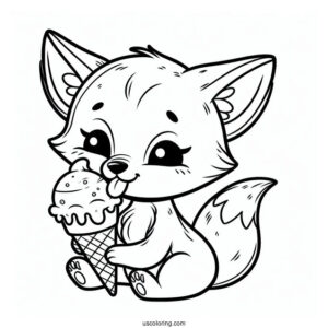 Baby Fox Coloring Page Licking An Ice Cream For Preschoolers