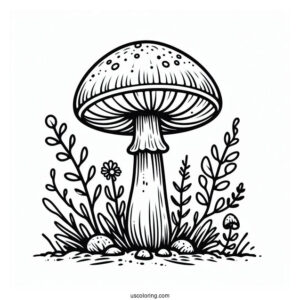 Beautiful Mushroom Coloring Page Growing With Weeds