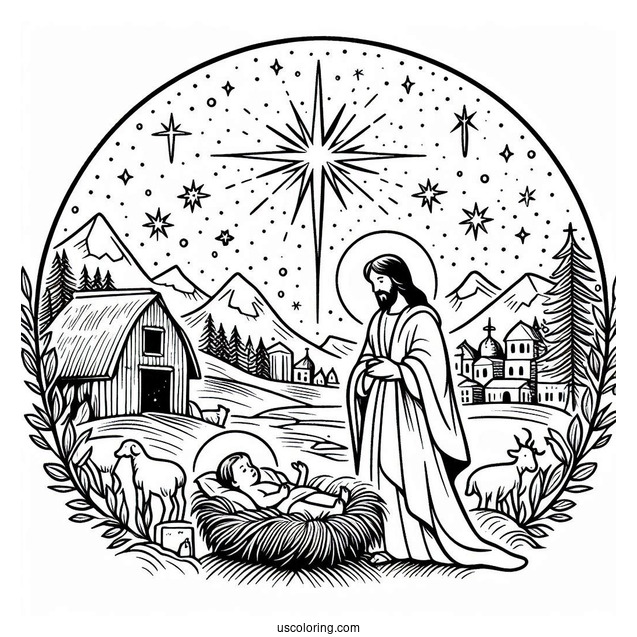 Birth Of Jesus Merry Christmas Coloring Page
