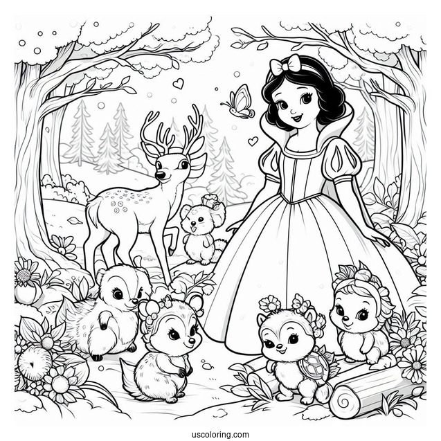 Snow White With Animals From The Forest To Color