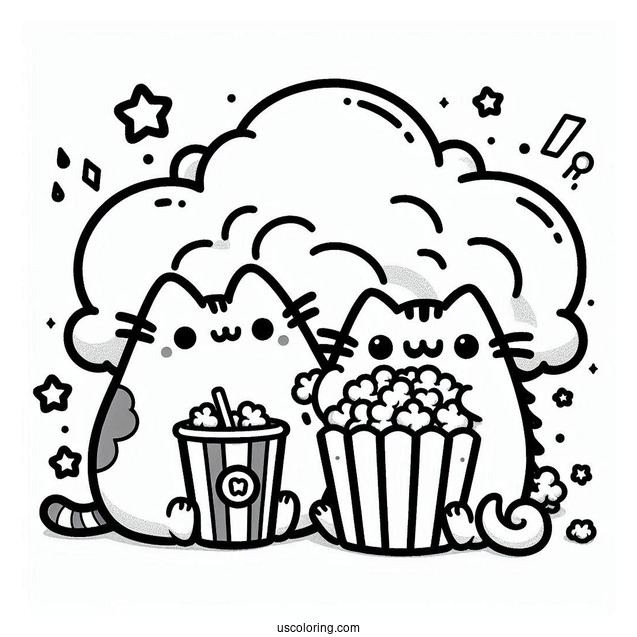 Pusheen And Stormy Eating Popcorn