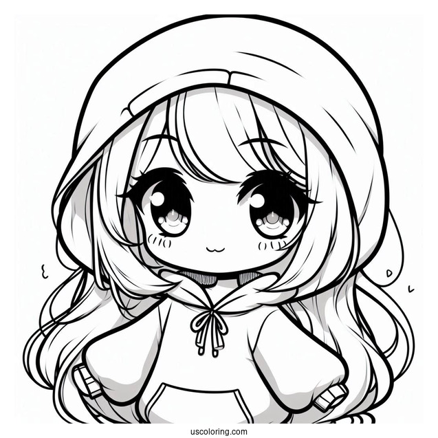 Adorable Chibi Girl Wearing A Hoodie Coloring Sheet For Preschoolers