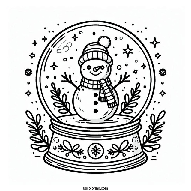 Snowman Shaped Snow Globe Coloring Page