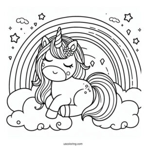 Cute Unicorn Bellow A Rainbow Coloring Page