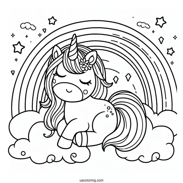 Cute Unicorn Bellow A Rainbow Coloring Page