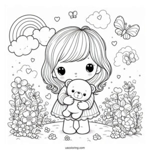 Precious Moments Coloring Page Of Toddler Holding Teddy Bear For Preschoolers