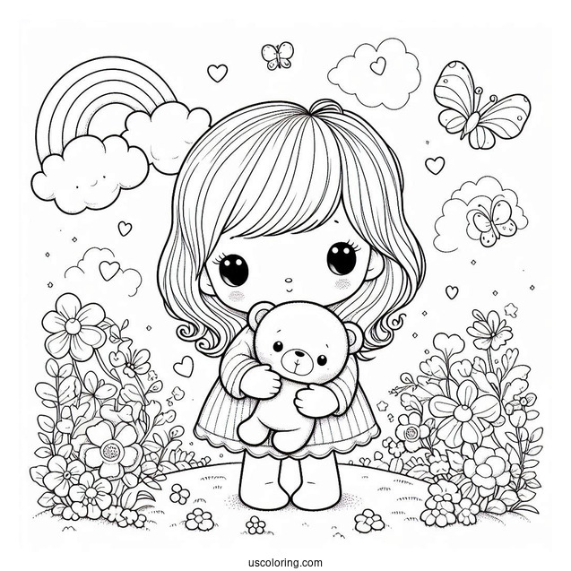 Precious Moments Coloring Page Of Toddler Holding Teddy Bear For Preschoolers
