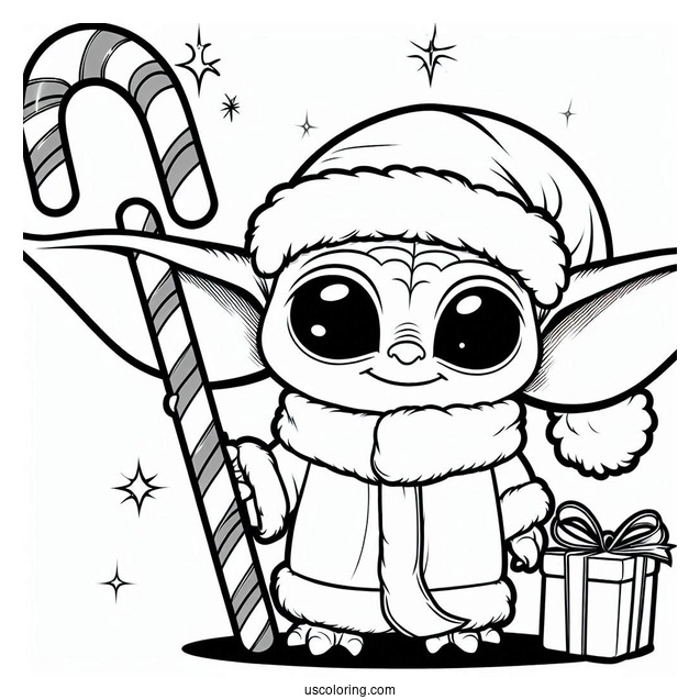 Baby Yoda Christmas Coloring Page With Candy Canes