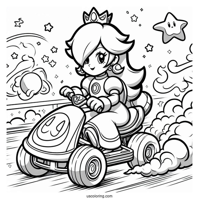 Rosalina Coloring Page Riding Bike With Luma In Mario Kart