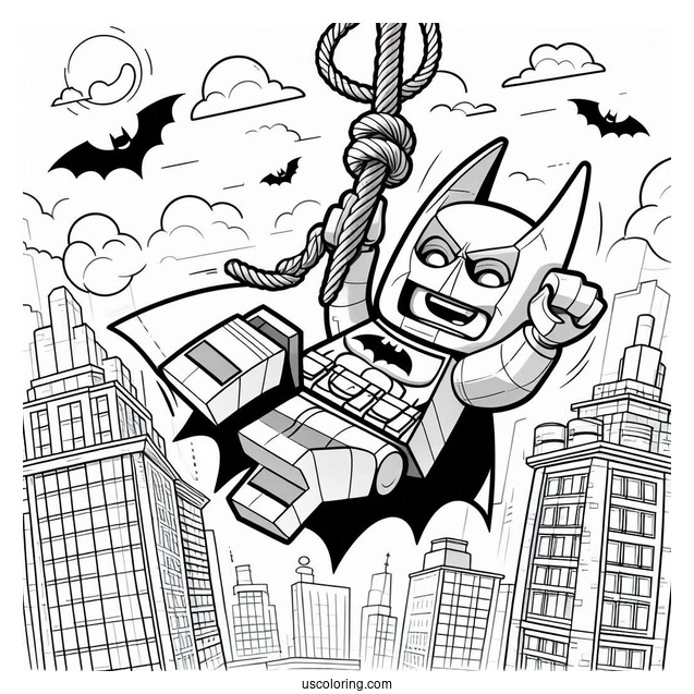 Lego Batman Swinging From Building