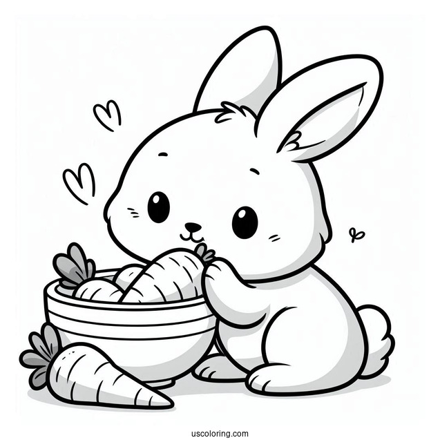 Cartoon Rabbit Eating A Bowl Of Carrots