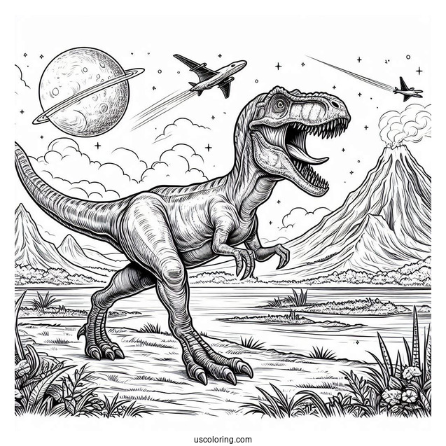 Suchomimus Roaring And Running Coloring Page