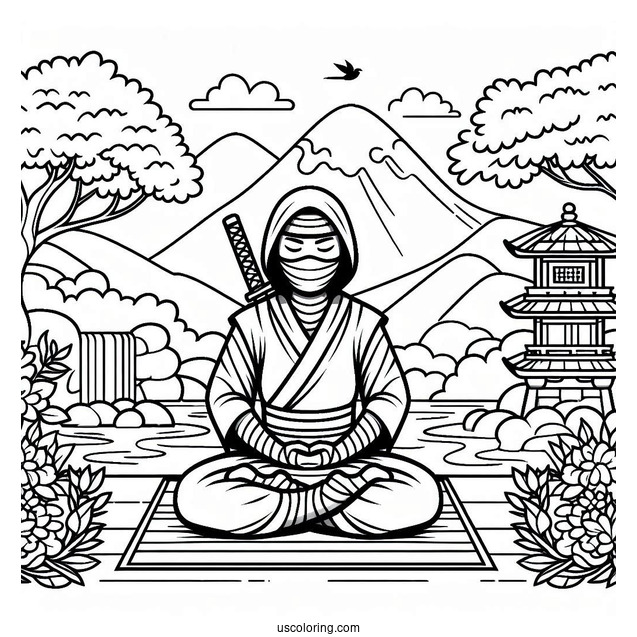 Ninja Meditating In A Japanese Garden