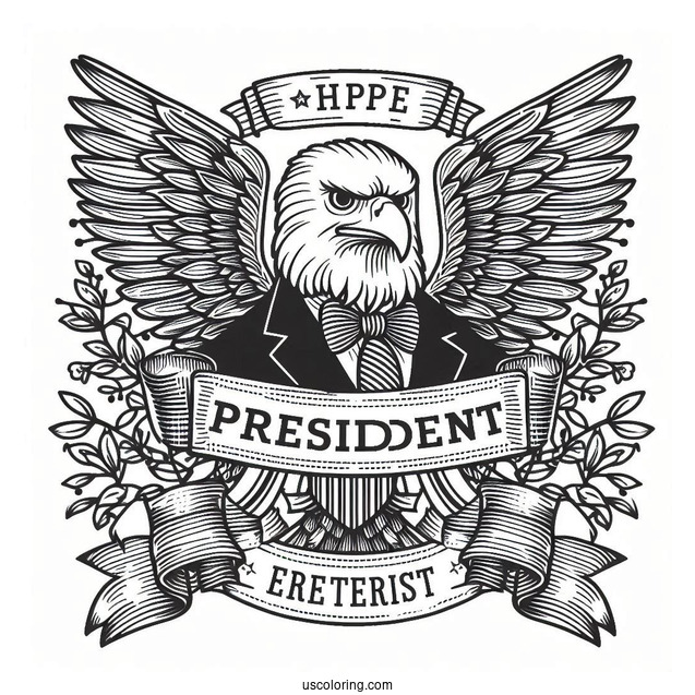 President s Day Banner With Eagle Coloring Page