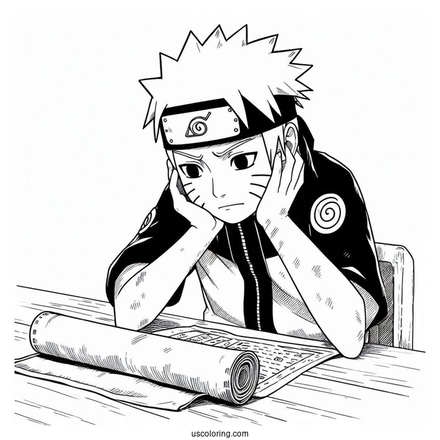 Tired Naruto Coloring Page Reading A Scroll For Adults