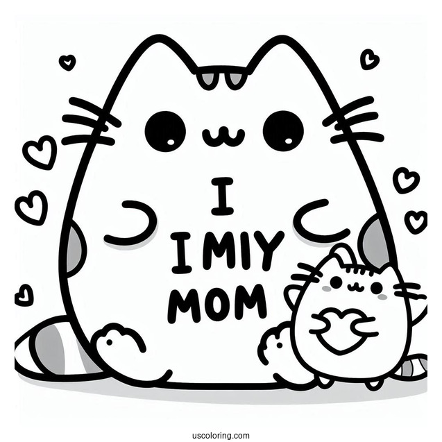 I Love My Mom Pusheen Coloring Page