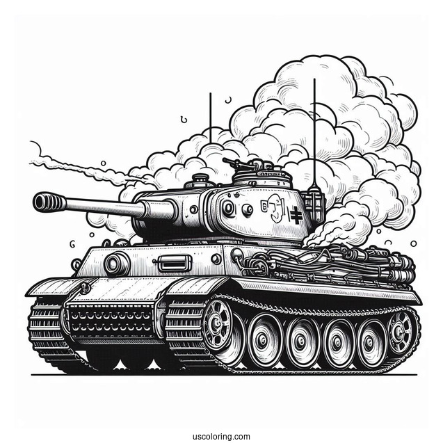 Coloring Page of Panther KF51 Main Battle Tank With Smoke