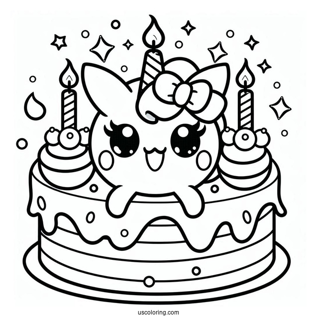 Kawaii Pokemon Birthday Cake Coloring Page