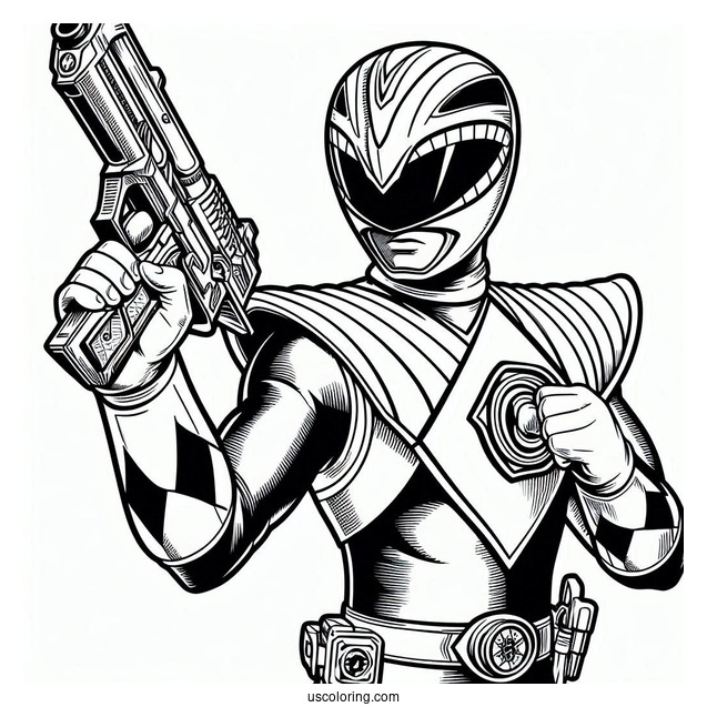 Power Ranger Holding Gun And Sword Coloring Sheet