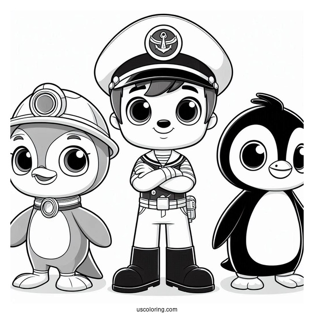 Octonauts Coloring Page Of Detailed Captain Barnacles, Kwazii, And Peso Penguin
