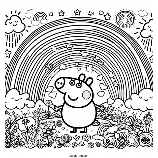 Coloring Page Of Peppa Pig Themed Rainbow