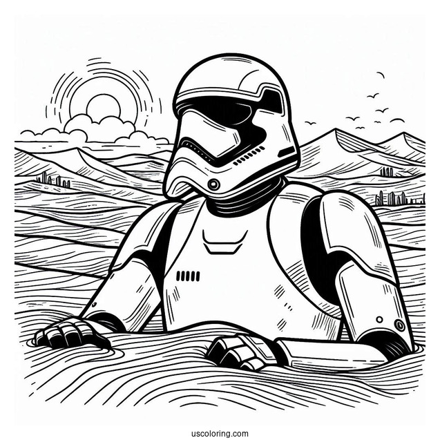 Sand Stormtrooper Coloring Page In The Desert For Kids