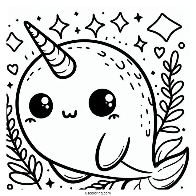 Kawaii Baby Narwhal Coloring Page For Kids