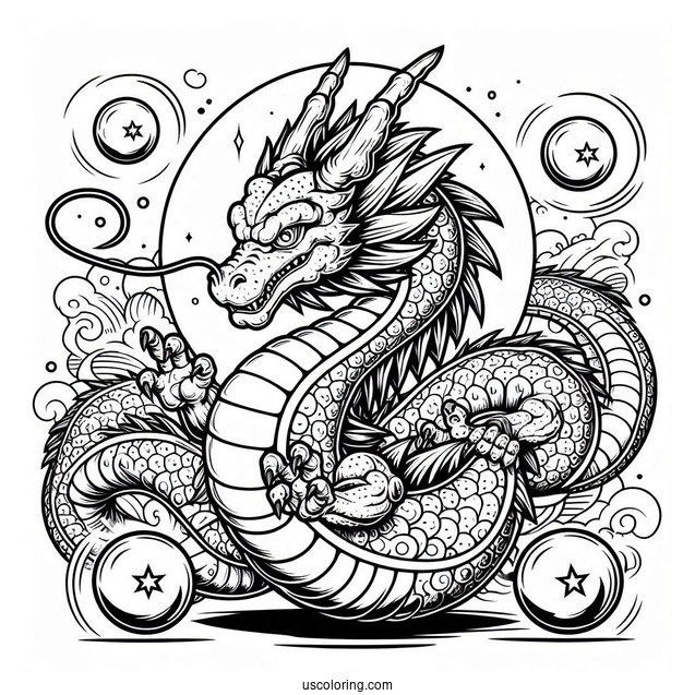 Detailed Shenron Dragon With Balls Coloring Page