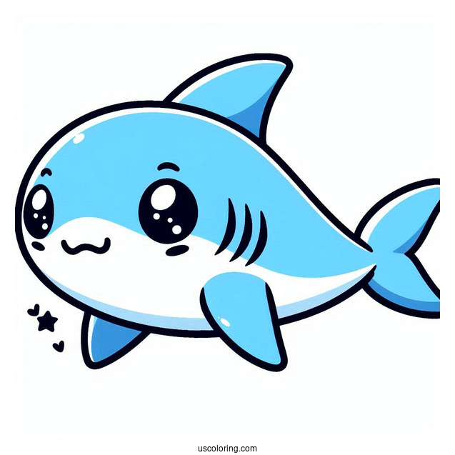 Kawaii Blue Shark Coloring Page